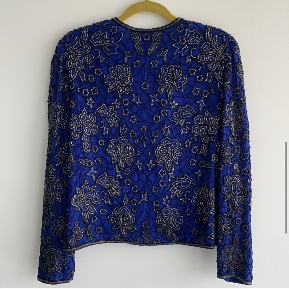 Vintage Papell Boutique evening beaded crop jacket elegant royal blue, S PL - Picture 8 of 14